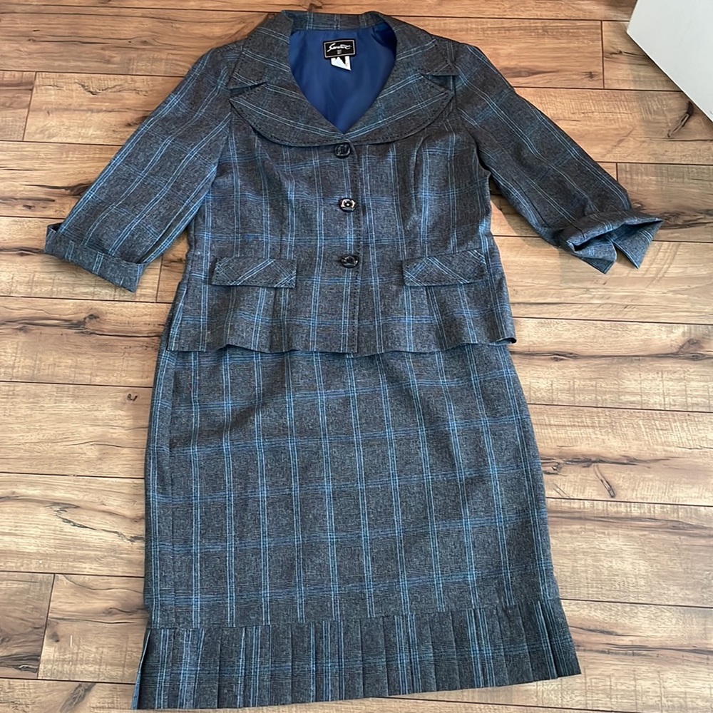 🔵SweetSuit •blue grey plaid• skirt suit